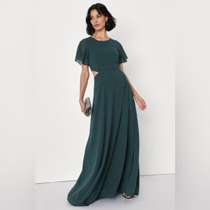 Lulu’s Garden Bliss Emerald  Green Cutout Maxi Dress Small